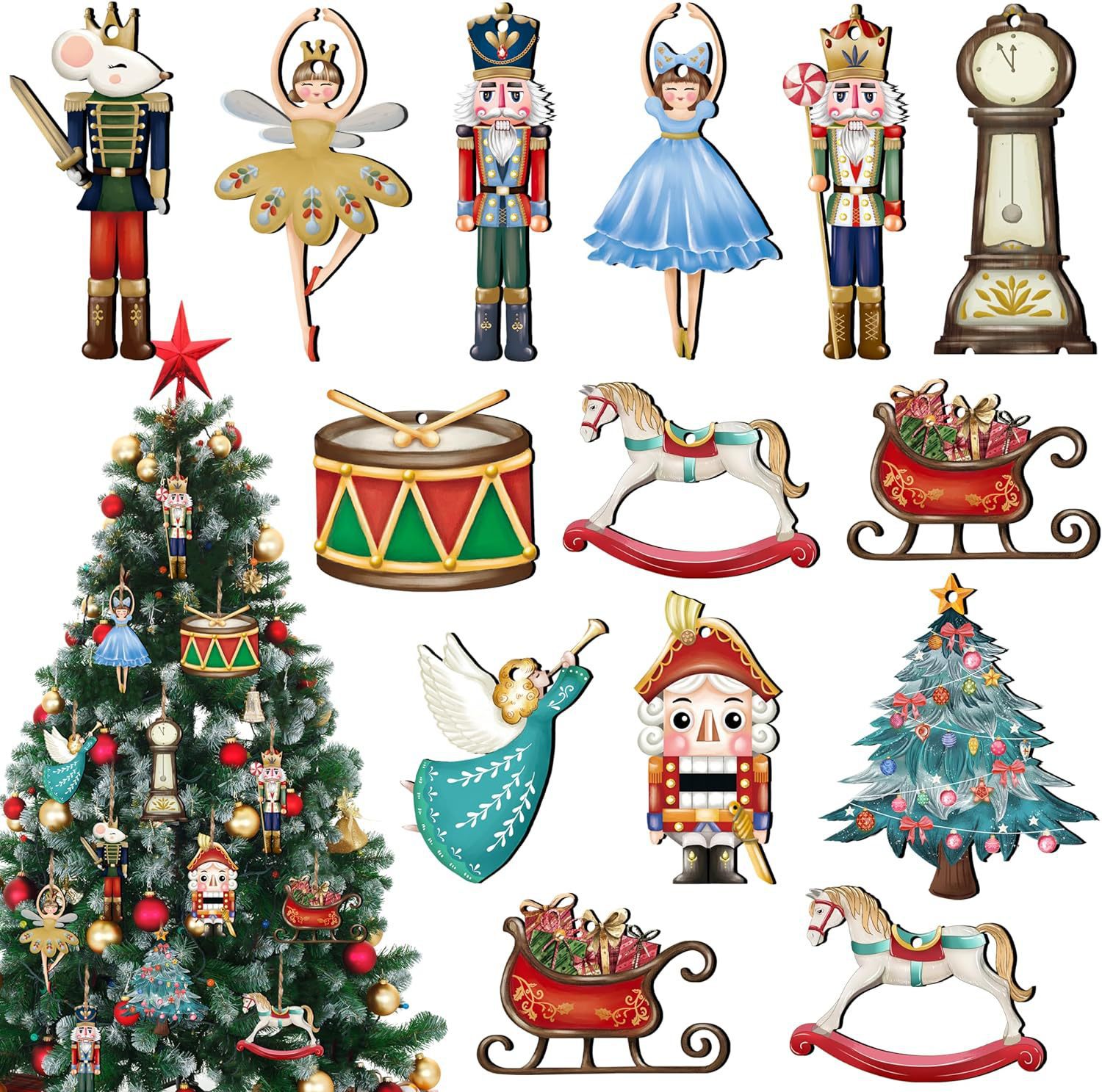 Nutcracker Figurine - 12 adet/takım Ahşap Fındıkkıran Kukla Kolye